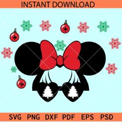 Christmas Minnie snowflakes SVG, Christmas Disney Head SVG, Christmas minnie with sunglasses SVG