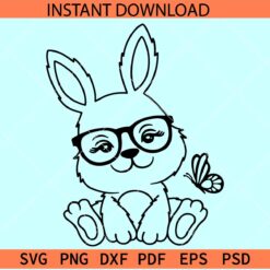 Easter bunny with sunglasses SVG, Bunny Sitting with sunglasses SVG,  Bunny Sitting with butterfly SVG