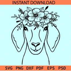 Floral Goat Head SVG, Goat face with flowers SVG, Goat head with Floral crown SVG, Goat Head flowers SVG