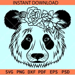 Floral Panda Head SVG, Panda Head Flowers SVG, Panda with floral Crown SVG