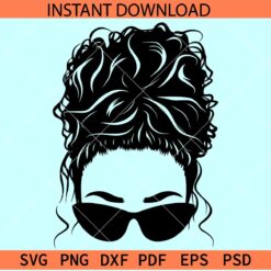 Messy bun with sunglasses SVG, Messy bun Silhouette vg, Messy bun vector SVG