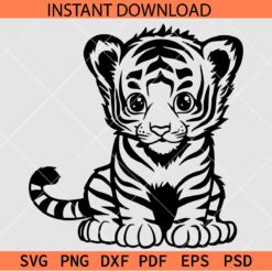 Cute Tiger Cub SVG, Baby Tiger Silhouette SVG, Tiger Cub Vector 