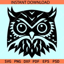 Owl Head Silhouette SVG, Owl Head Mandala SVG, Black Owl Face SVG