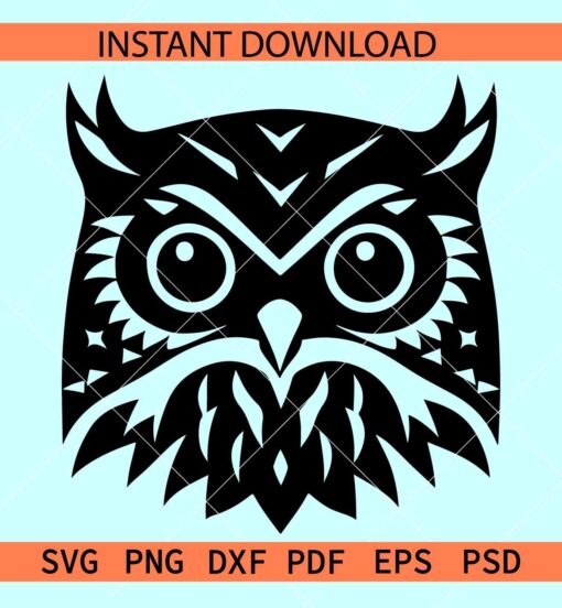 Owl Head Silhouette SVG, Owl Head Mandala SVG, Black Owl Face SVG