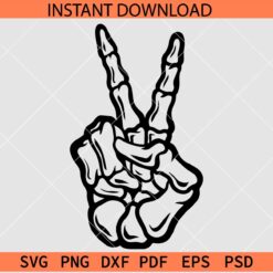 Skeleton Peace Hand Sign Sketch SVG, Skeleton Peace Hand ASL SVG, Halloween Peace Hand Sign SVG