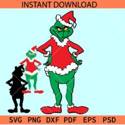 Standing Grinch SVG, Santa Grinch SVG, Grinch with Santa Hat SVG, Christmas Grinch SVG