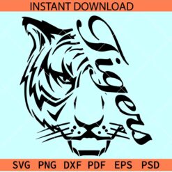 Tigers SVG, Tiger Head Monogram SVG, Tiger Half Face SVG