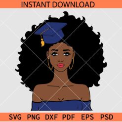 Afro Woman with Graduation Hat SVG, Graduation Afro Woman SVG, Afro Girl with earrings and graduation cap SVG