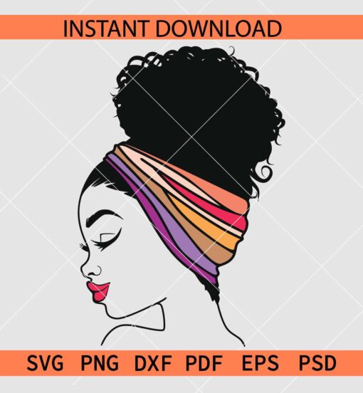 Afro Woman with head Band SVG, Beautiful Afro woman lipstick SVG