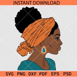 Afro Woman with head Band and Earrings SVG, Beautiful Afro woman lipstick SVG