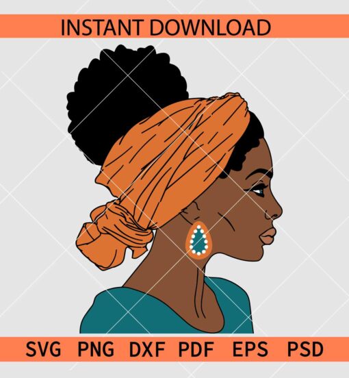 Afro Woman with head Band and Earrings SVG, Beautiful Afro woman lipstick SVG