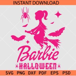 Barbie Halloween Ghost SVG, Halloween Barbie Ghost Riding Broom SVG