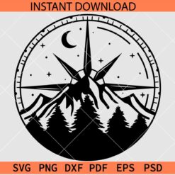 Compass with mountain SVG, Night Scene Mountain Compass SVG