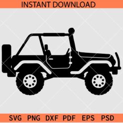 Convertible Jeep Icon SVG, Jeep Vector SVG, Jeep with Rear Wheel Silhouette SVG