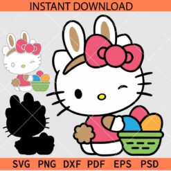 Hello Kitty with Easter Eggs SVG, Easter Kitten with Bunny Ears SVG