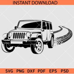 Jeep car with tire skids SVG, Jeep skid marks SVG, Jeep car and tire Tracks SVG