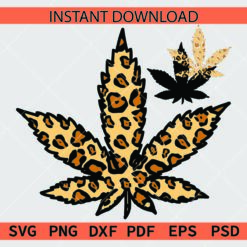 Leopard print cannabis Leaf Vector SVG, Leopard Print Weed Leaf Clipart SVG