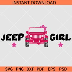 Maroon Jeep Girl SVG, Jeep Car with Pink Bow SVG, Jeep girl with pink Bow SVG