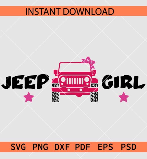 Maroon Jeep Girl SVG, Jeep Car with Pink Bow SVG, Jeep girl with pink Bow SVG