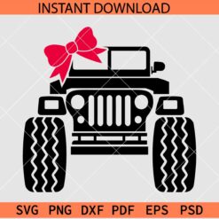 Monster Jeep Front  with Maroon bow SVG, Jeep Face Icon Bow SVG