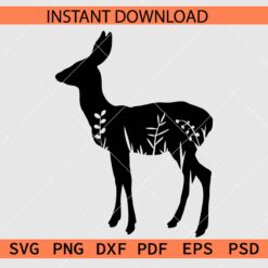 Deer Silhouette SVG, Deer Flowers SVG