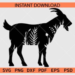 Floral Goat Silhouette SVG, Goat Flowers Silhouette SVG