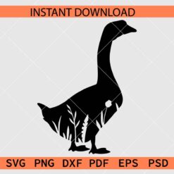 Floral Goose Silhouette SVG, Goose Flowers Silhouette SVG