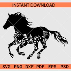 Floral Horse Running Silhouette SVG, Running Horse Flowers Clipart SVG