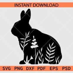 Floral Rabbit Silhouette SVG, Floral Bunny Silhouette SVG