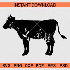 Floral cow Silhouette SVG, Cow Flowers Silhouette SVG