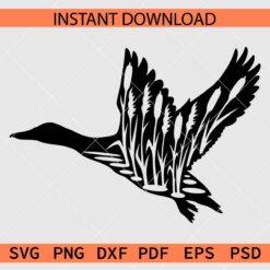 Floral flying duck Silhouette SVG, Floral flying Goose Silhouette SVG