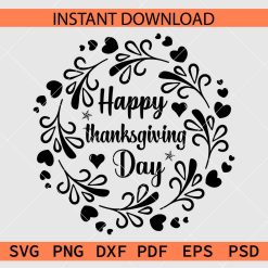 Happy Thanksgiving Flowers SVG, Floral Thanksgiving wreath Clipart SVG