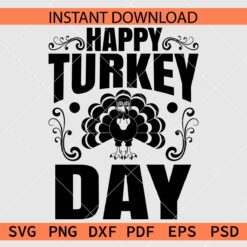 Happy Turkey Day Silhouette SVG, Thanksgiving Cartoon Turkey Illustration SVG