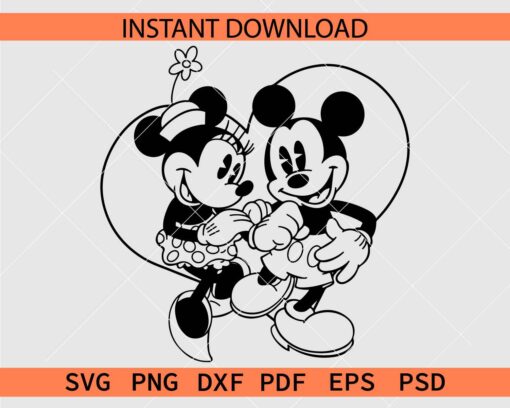 Mickey and Minnie Inside Heart Illustration SVG, Disney Love SVG