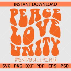 Peace Love Unity #endbullying SVG, Antibullying Retro Wavy Text Décor SVG