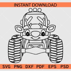 Reindeer face Monster truck SVG, Christmas Monster Truck with deer head Décor SVG