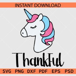 Thankful Unicorn Layered Vector SVG, Unicorn Head Thankful Stencil SVG