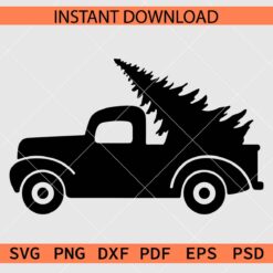 Vintage Truck Carrying Christmas Tree Silhouette SVG