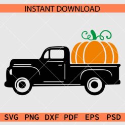 Vintage Truck Carrying Pumpkin Vector SVG, Pumpkin on Truck Clipart SVG