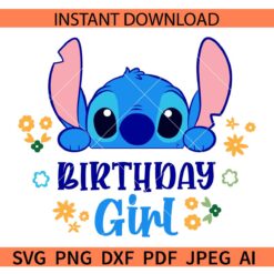 Birthday Girl Stitch SVG, Peeking Stitch Birthday Girl SVG