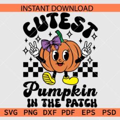 Cutest pumpkin in the patch SVG, Peace Out Pumpkin Cartoon with Bow SVG