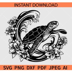 Sea waves turtle Flowers SVG, Floral Turtle sea waves SVG