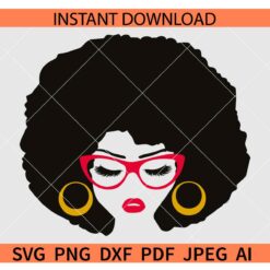 African American Girl SVG, Afro woman with sunglasses SVG, Red lips afro Woman SVG