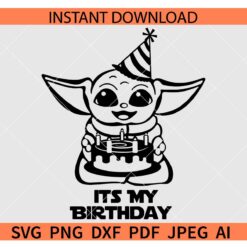 Baby Yoda Birthday SVG, Baby Yoda with Birthday Cake SVG, Its my birthday Baby Yoda SVG