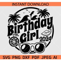 Birthday Girl summer 2024 SVG, Beach Scene Birthday Girl  2024 SVG