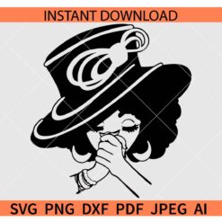 Black Lady with Hat SVG, Afro woman with Hat SVG, Afro woman Closing Eyes SVG