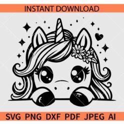 Peeking Cute Unicorn SVG, Baby Unicorn Peeking SVG