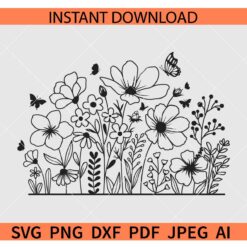 Wildflower and Butterfly SVG, Butterflies on Wildflowers SVG