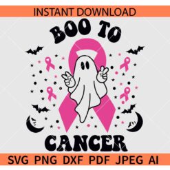 Boo to cancer Ghost SVG, Boo to cancer Ghost in Ribbon SVG, Cancer Awareness Ghost SVG