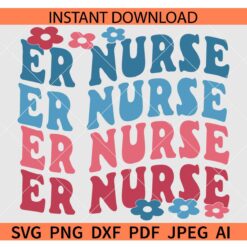 ER nurse retro wavy text SVG, Retro Text ER nurse SVG, Wavy Text ER nurse SVG